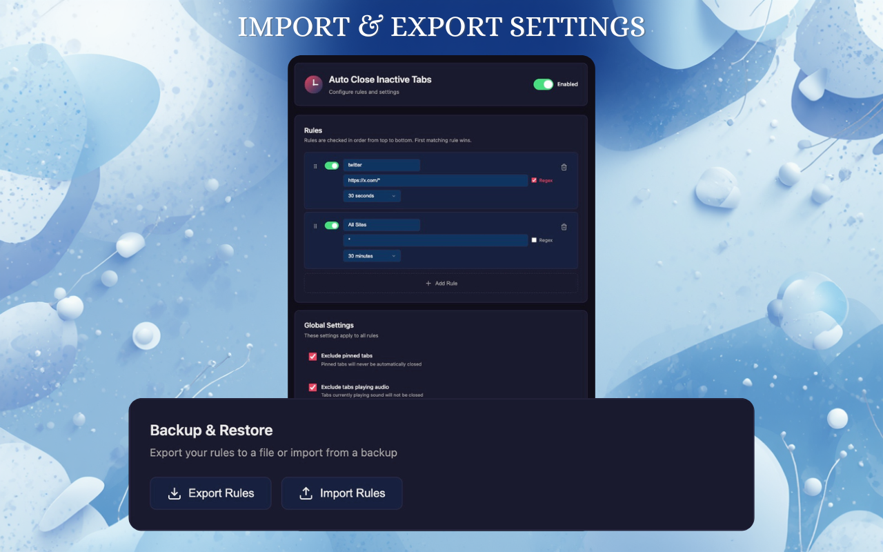 Auto Close Inactive Tabs - Settings